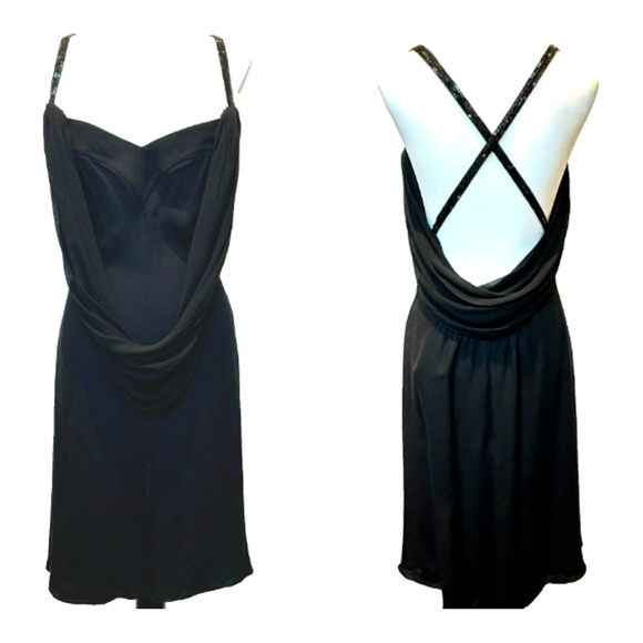 VALENTINO NWT $3720 Size 10 Black Silk Dress Gown Strappy Sequin Sexy Slit Drape - Picture 1 of 15